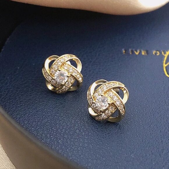 14K Gold Twisted Woven Knot Womens 2ct Diamond Stud Earrings 14 K Silver Jewelry - Picture 6 of 8